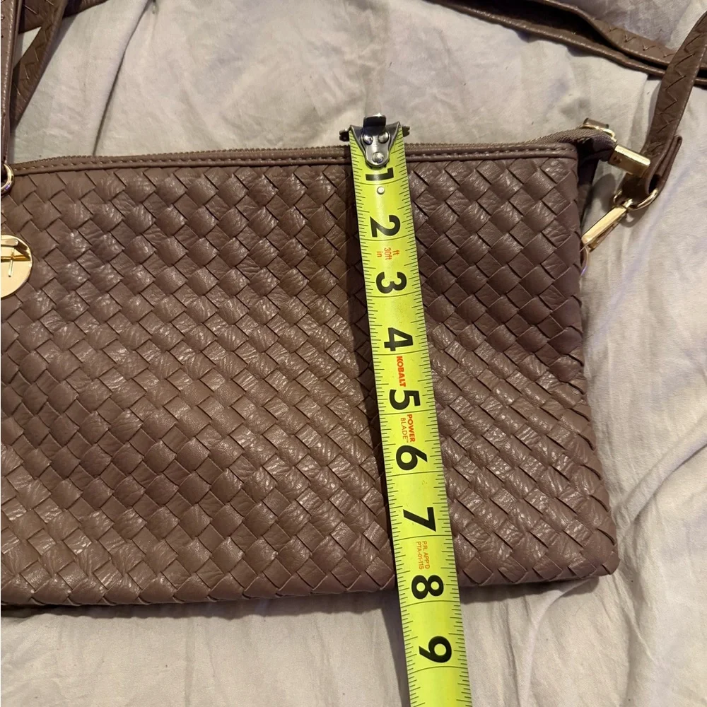 Woven leather crossbody handbag‎ brown